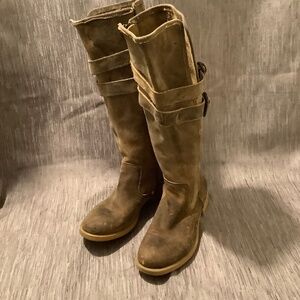 Bed Stu Women's Distressed Beige Leather Grunge Moto Biker Tall Boots Sz 8